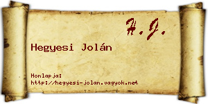 Hegyesi Jolán névjegykártya