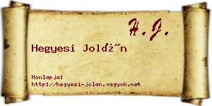 Hegyesi Jolán névjegykártya